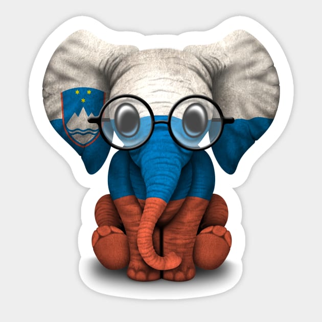 Baby Elephant with Glasses and Slovenian Flag Sticker by jeffbartels